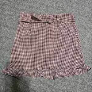 Cotton Market Houndstooth Ruffle Hem Mini Skirt NWT Belt S